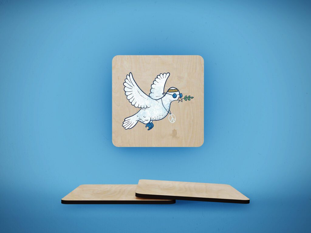 ჭიქის დასადები ხის - მშვიდობა 2 საჩუქარი პერსონალური ჭიქის დასადები ხის