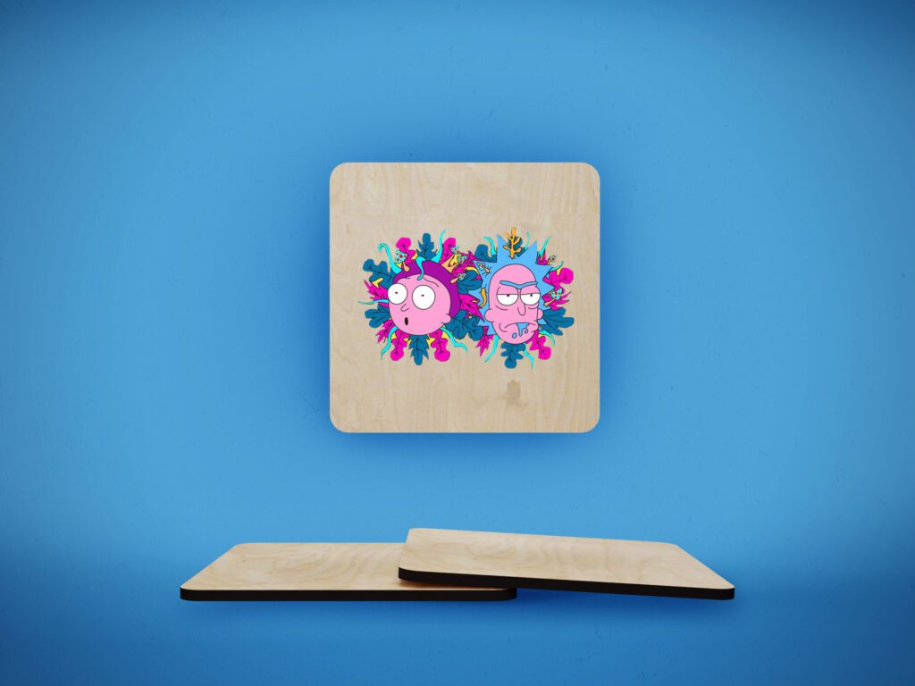 ჭიქის დასადები ხის - რიკი და მორტი 2 საჩუქარი პერსონალური საბავშვო საჩუქრები